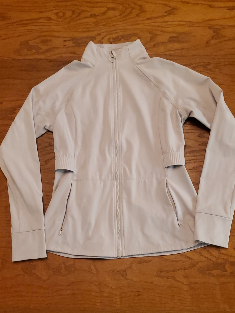 Fabletics Light Gray Zip-Front Track Jacket (M)